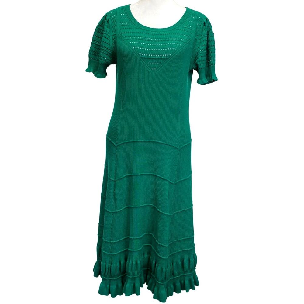 MAEVE Promenade Pointelle Crochet Knit Dress Sz M Kelly Green Spring Feminine